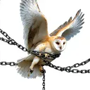 realistic white barn owl flying but wrapped in chains symbolically meaning it's trying to spread wings but held back tattoo design idea