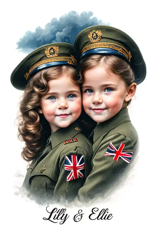 battle of Britain with daughters names Lilly and Ellie tattoo design idea