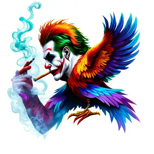 jaquin phoenix joker smoking cigarette with bright colors tattoo design idea