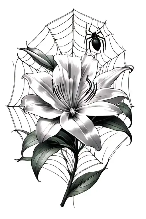 spider lily with spiders web tattoo design idea
