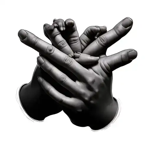 4 baby hands wrapped around 4 fingers of a bigger hand tattoo design idea