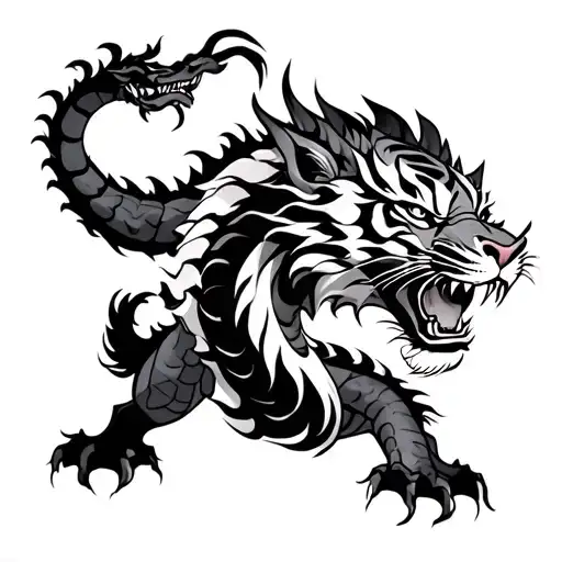 Asian dragon fighting tiger tattoo design idea