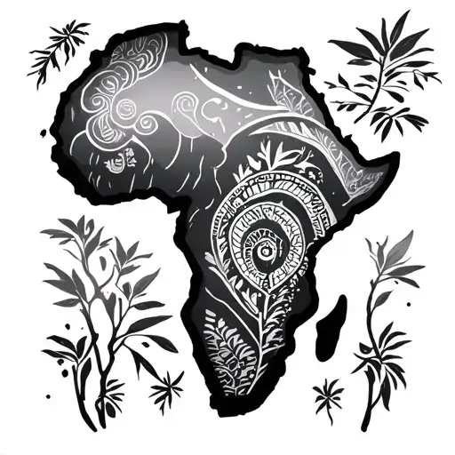 Africa continent outline with the big five tattoo design idea