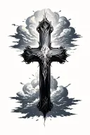 cross with faded clouds behind it masculine tattoo design idea