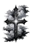 cross with faded clouds behind it masculine tattoo design idea
