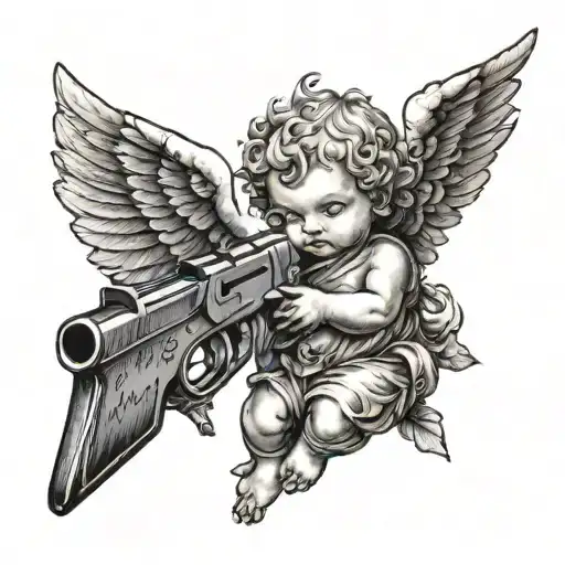 Cherub With Gun tattoo design idea
