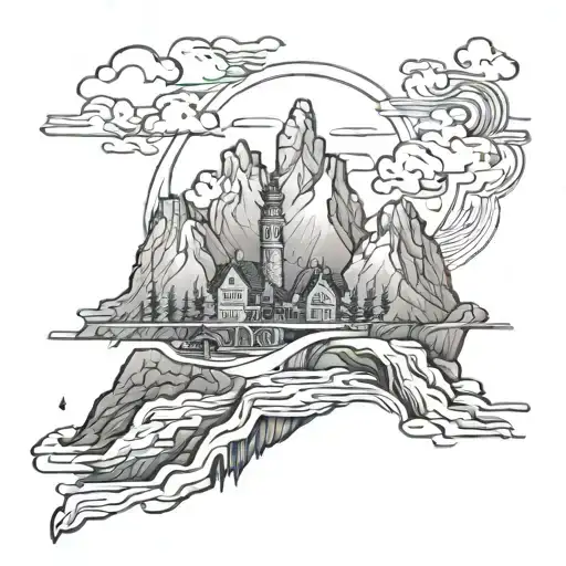 mountain and amsterdam coming from begind tattoo design idea