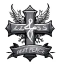"LLSS" rest in peace cross made tattoo design idea