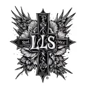 "LLSS" rest in peace cross made tattoo design idea