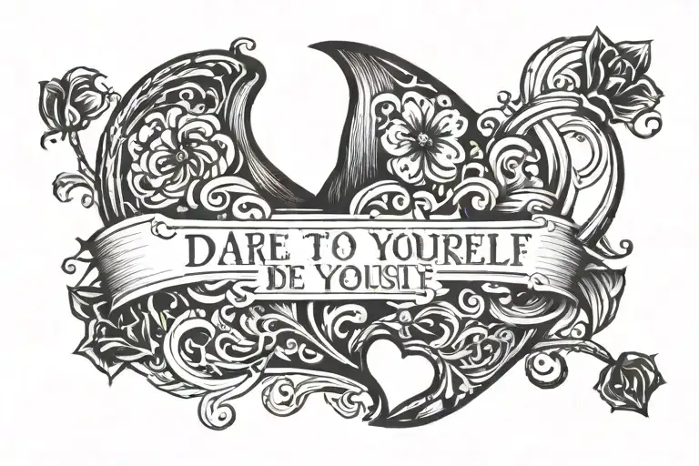 heart that is outlined saying "dare to be yourself" with a z in the middle but keep it as linework tattoo design idea