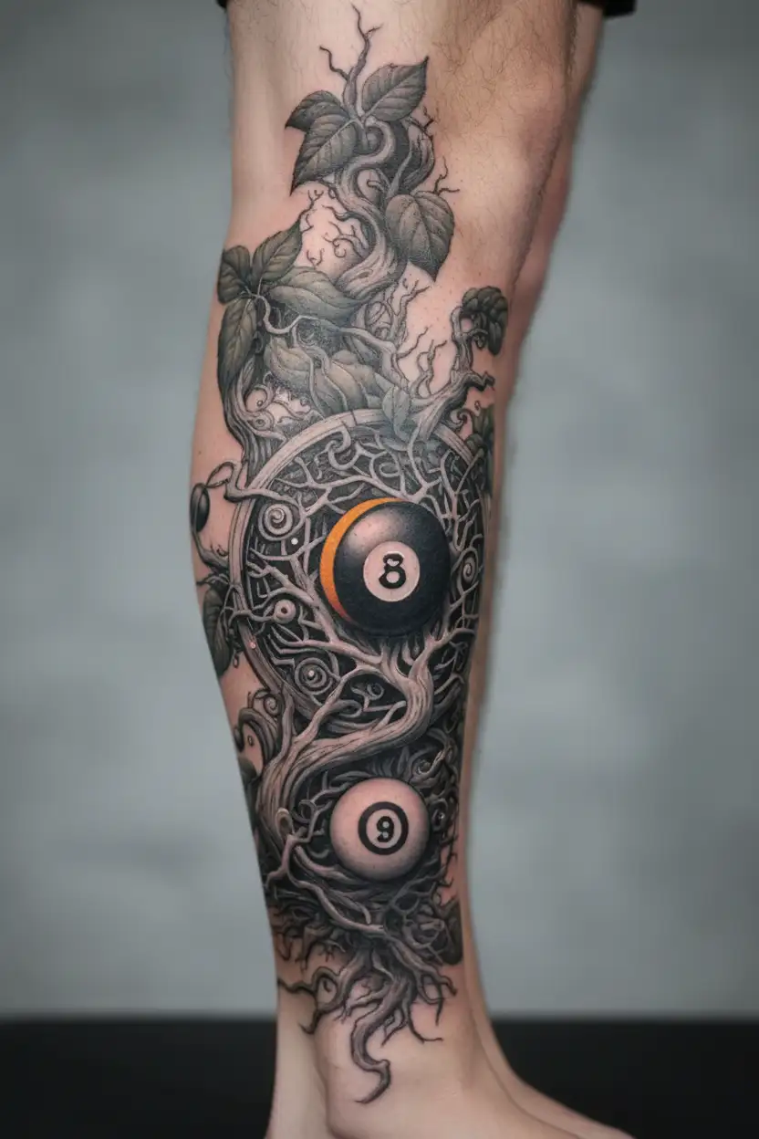 pool 8 ball matrix code tree of life tattoo design idea