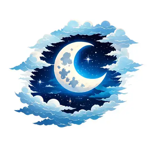blue sky with stars and clouds and a moon tattoo design idea
