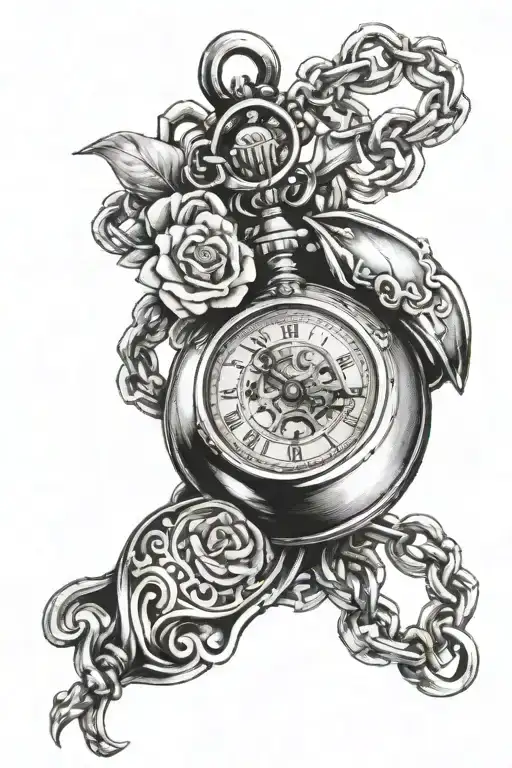 pocket watch chain wrapped around thumb tattoo design idea