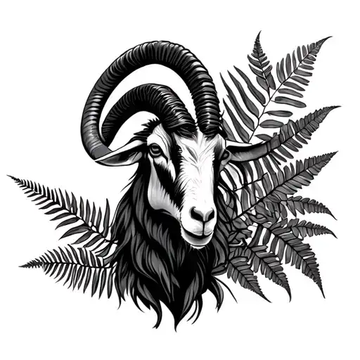 Capricorn sea goat with Filipino tribal design and new zealand fern tattoo design idea