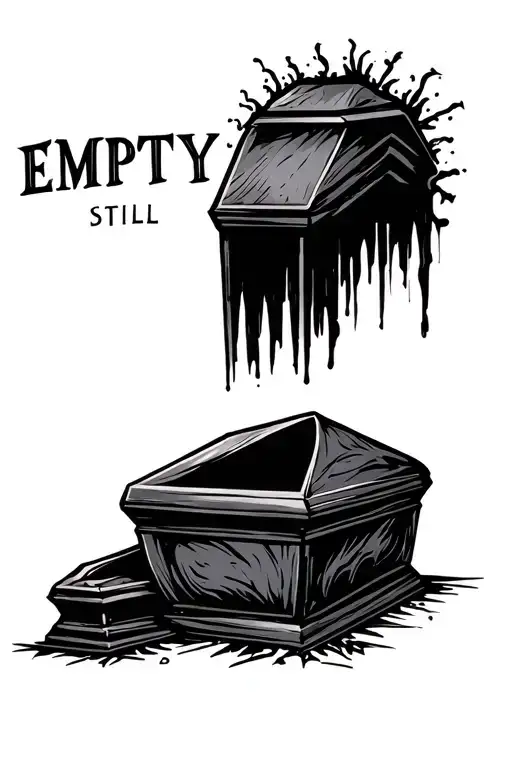 coffin that says empty still tattoo design idea