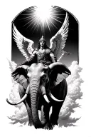 a warrior angel riding an elephant in the clouds with light rays coming from the top of the tattoo tattoo design idea