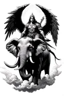 a warrior angel riding an elephant in the clouds with light rays coming from the top of the tattoo tattoo design idea