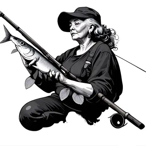 Mawmaw with fishing pole tattoo design idea