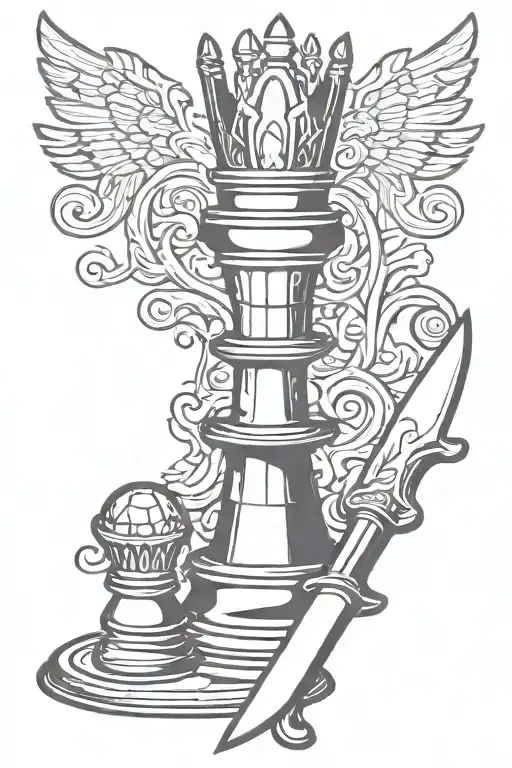 mafia knife with kings chess piece tattoo design idea