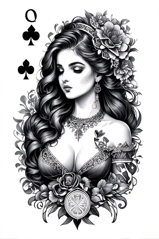 Lady luck with lots of symbols tattoo design idea