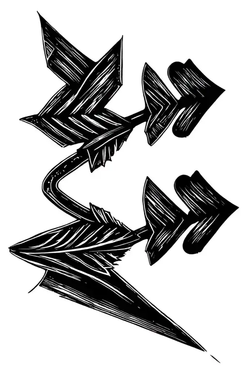 feminine minimalist boho black and white arrow with three hearts on the shaft of the arrow tattoo design idea