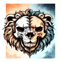 half human skull half lion face color tattoo tattoo design idea
