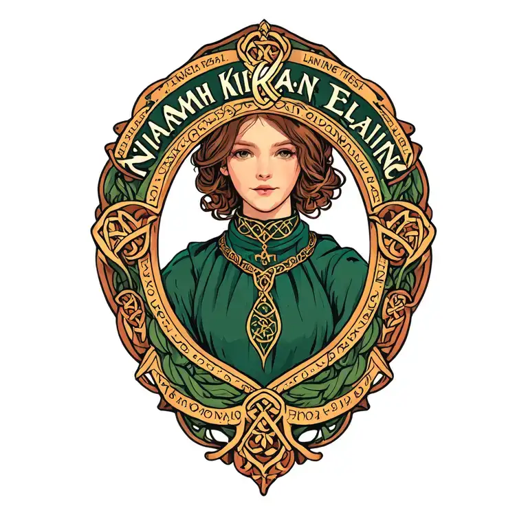 "Niamh  Kieran  Elaine" cladagh ring collar tattoo design idea