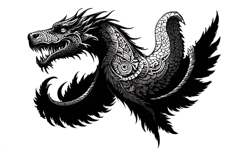 feathered aztec winged serpent wrapped around a shoulder tattoo design idea