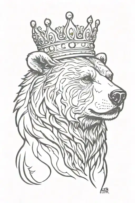 regal bear wearing a crown tattoo design idea