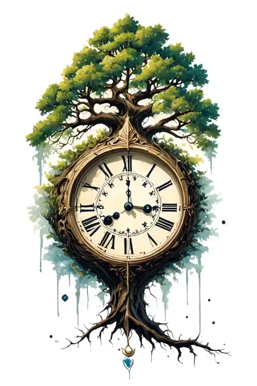 Half Dead half alive tree with compas and clock tattoo design idea