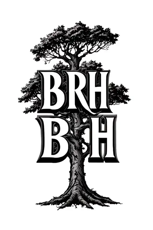 Tree With The Letters BRH In Buchery  Regular Font Vertical In The Trunk tattoo design idea