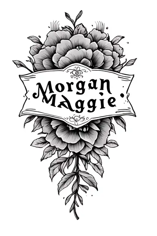 "Morgan Maggie" kids names tattoo design idea
