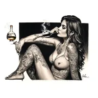 sexy woman sitting alcohol smokes tattoo design idea