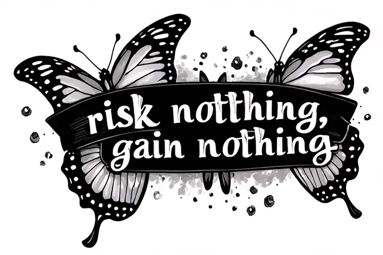 create a tatoo with the quote "risk nothing, gain nothing." with butterfiles (not to big) tattoo design idea