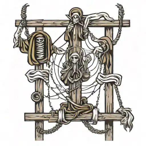 tattoo design with lines of four hanged men on a gallows medieval style images tattoo design idea