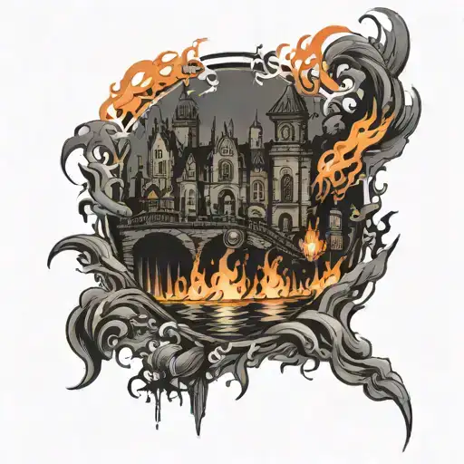 gotham city in flames with gotham harbour at the bottom right wrist tattoo design idea