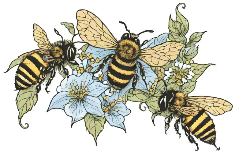 bee and morning glories tattoo design idea