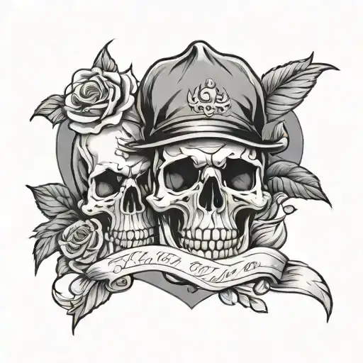 skull head family  memorial  tattoo design idea