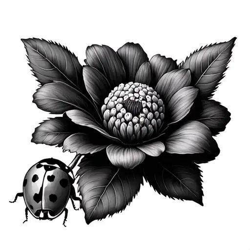 Blueberry flower and ladybug tattoo design idea