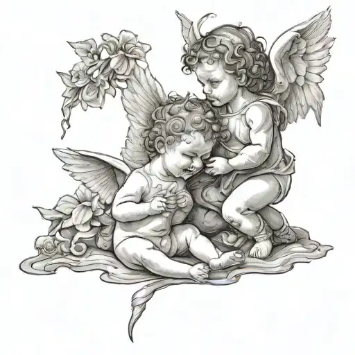 baby angel and baby demon fighting tattoo design idea