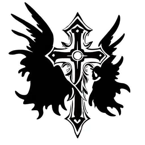 Irish catholic cross and an angel tattoo design idea