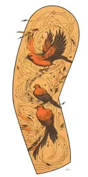 Maculine and hard words become birds flying. I want more word than birds. And more black than colors.  tattoo design idea