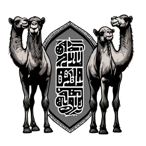 camels surrounded by Berber sign tattoo design idea