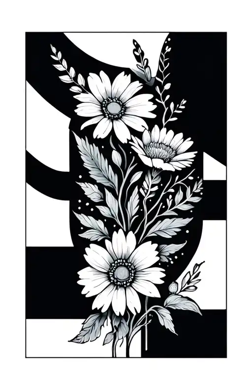 half sleeve with wildflowers and geometric shapes tattoo design idea