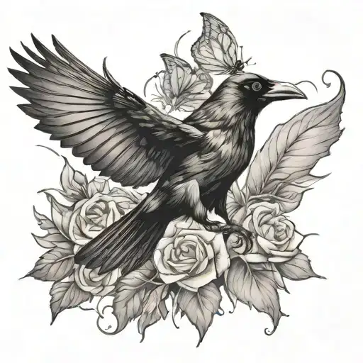 crow chasing butterfly tattoo design idea