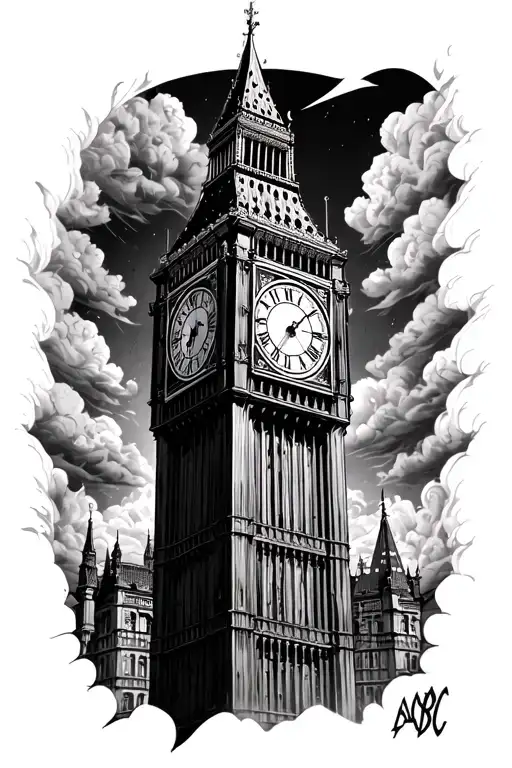 big ben clock tower, gibson SG, AC/DC tattoo design idea