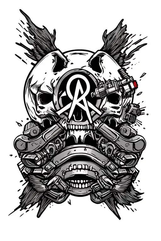An anarchy tattoo sleeve that incorporates the following pop culture references: killdozer, catch 22, 1984, animal farm, tattoo design idea