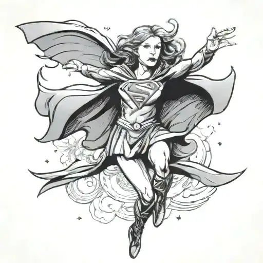 flying supergirl tattoo design idea