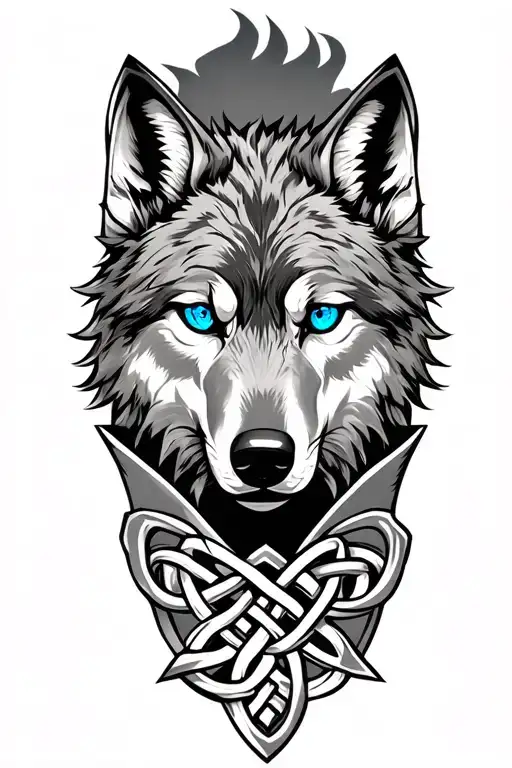 wolf with blue eyes on armor tattoo design featuring Celtic trinity knot  tattoo design idea