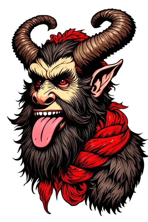 krampus tattoo with pierced tongue full color tattoo design idea